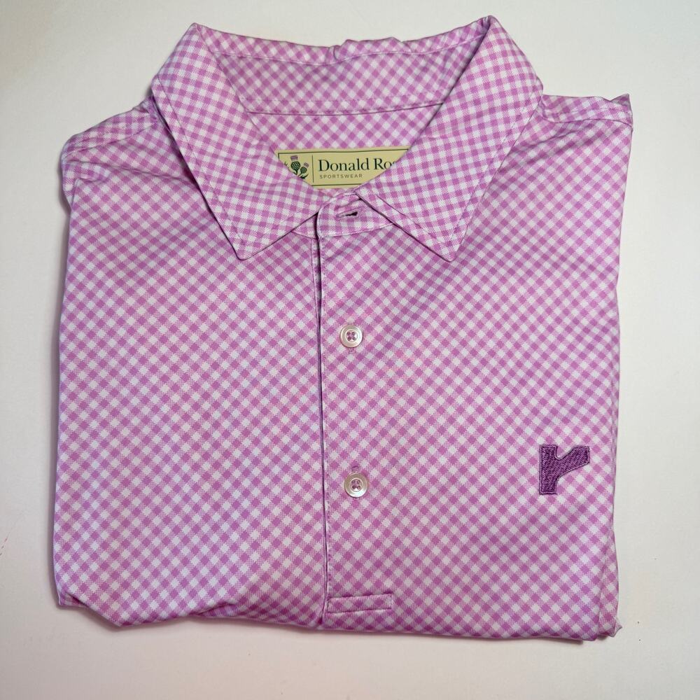 Donald Ross Mens Polo L Ross Performance Golf Pink Check
